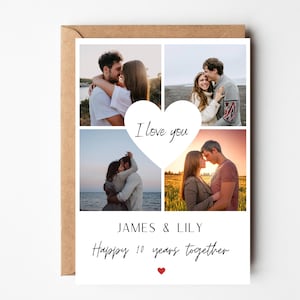 Carte de collage photo personnalisée pour 10 ans, carte photo pour anniversaire de couple, carte de voeux pour 10 ans pour la Saint-Valentin, collection de photos