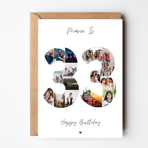 33. Geburtstag Foto-Collage-Karte, 33. Geburtstagsgeschenk, personalisierte Geburtstagskarte für Frau, 33. Geburtstagskarte für Freund, Schwester, Ehemann