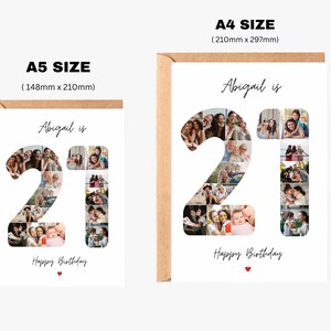 Tarjeta de collage de fotos de cumpleaños número 21, regalo de cumpleaños número 21, tarjeta de cumpleaños número 21 para nieta, tarjeta de cumpleaños número 21 para hija, hijo, amigo imagen 3