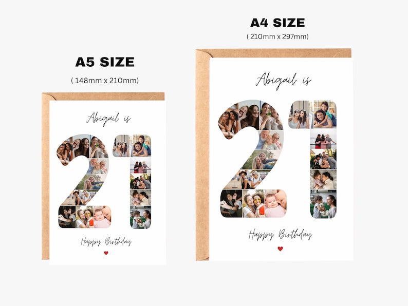 Tarjeta de collage de fotos de cumpleaños número 21, regalo de cumpleaños número 21, tarjeta de cumpleaños número 21 para nieta, tarjeta de cumpleaños número 21 para hija, hijo, amigo imagen 3