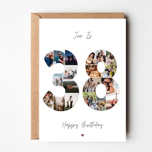 Carte de collage photo de 38e anniversaire, cadeau de 38e anniversaire, carte d'anniversaire personnalisée pour femme, carte d'anniversaire de 38e anniversaire pour ami, soeur, mari