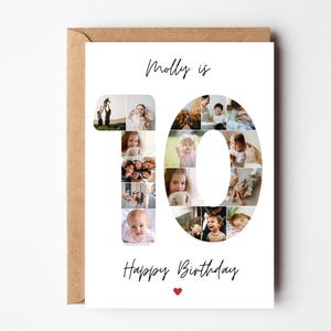 Carte de collage photo 10e anniversaire, carte 10e anniversaire pour fille, carte dixième anniversaire pour petite-fille, anniversaire à deux chiffres, nièce