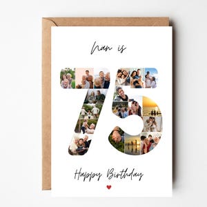75e carte d'anniversaire personnalisée, 75e carte de collage photo, carte d'anniversaire personnalisée pour papa, maman, 75e carte d'anniversaire pour grand-père, grand-père, elle