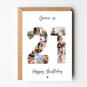 21歳の誕生日の写真コラージュカード、21歳の誕生日プレゼント、孫娘への21歳の誕生日カード、娘、息子、友人への21歳の誕生日カード