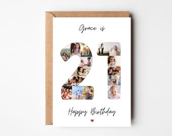21st birthday photo collage card, 21st birthday gift, 21st Birthday card for Grandaughter , 21st birthday card for Daughter, Son, Friend