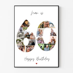 Impression collage photo 60e anniversaire, cadeau 60e anniversaire, impression personnalisée pour maman, cadeau 60e anniversaire pour papa, femme, 60e cadeau pour grand-mère, elle