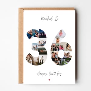 36. Geburtstag Foto-Collage-Karte, 36. Geburtstagsgeschenk, personalisierte Geburtstagskarte für Frau, 36. Geburtstagskarte für Freund, Schwester, Ehemann