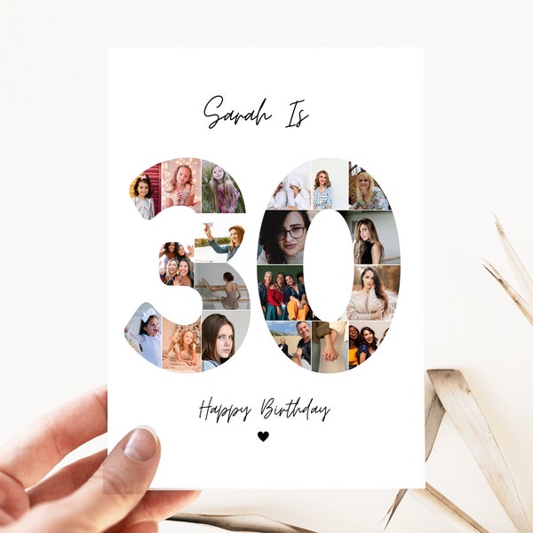 Carte de collage photo du 30e anniversaire, cadeau du 30e anniversaire, carte d'anniversaire personnalisée pour femme, carte de 30 ans, 30e anniversaire pour un ami