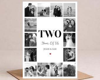 Personalised 2nd Anniversary Card Boyfriend, Photo Collage Card Girlfriend, Two Years Together Keepsake, 2nd Anniversary Gift For Husband