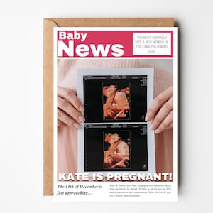 Personalisierte Schwangerschaftsankündigungskarte, Zeitungskarte, Schwangerschaftsenthüllungskarte für die Familie, Baby Scan Fotokarte, Baby Enthüllung, ich bin schwanger