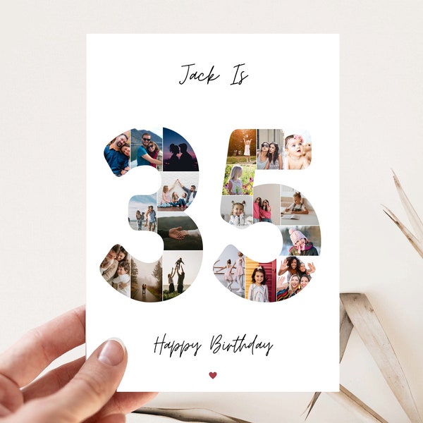 35th birthday photo collage card, 35th birthday gift, Personalised Birthday card for Wife, 35th Birthday card for friend, Sister, Husband