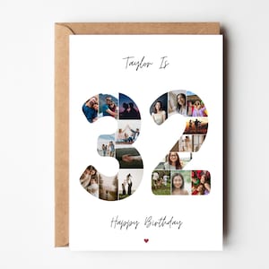 32. Geburtstag Foto-Collage-Karte, 32. Geburtstagsgeschenk, personalisierte Geburtstagskarte für Frau, 32. Geburtstagskarte für Freund, Schwester, Ehemann