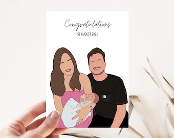 Personalised faceless portrait card,Custom illustration, Couples line art, Family portrait card, Sketch from photo, Anniversary card for him