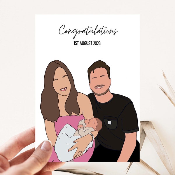 Personalised faceless portrait card,Custom illustration, Couples line art, Family portrait card, Sketch from photo, Anniversary card for him