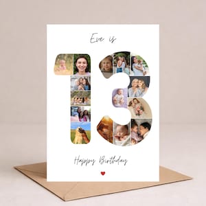 Tarjeta de collage de fotos para el 13.º cumpleaños, regalo para el 13.º cumpleaños, tarjeta de cumpleaños para una adolescente, tarjeta para el 13.º cumpleaños de una hija, tarjeta para un adolescente de un hijo.