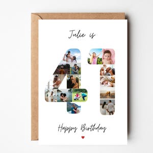 Fotokarte zum 41. Geburtstag, 41. Geburtstagsgeschenk, personalisierte Geburtstagskarte für Frau, Foto-Collage-Karte 41, 41 Jahre alte Karte für sie, Freund