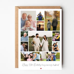 Carte de collage photo personnalisée pour le 40e anniversaire, carte photo personnalisée au choix, carte photo pour maman et papa, souvenir collage photo 50e 60e pour lui