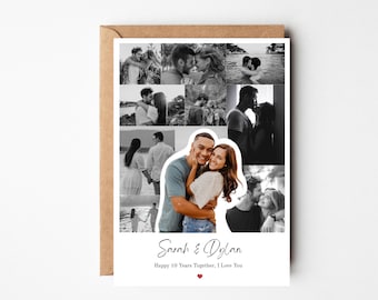 Personalised 10th Anniversary Photo Collage Card, Couples Anniversary Photo Card, One Year Married Keepsake, 1st Anniversary Card Boyfriend