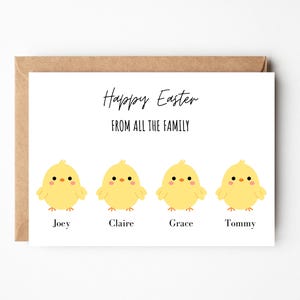 Carte de Pâques en famille personnalisée, carte avec votre propre nom, carte de Joyeuses Pâques pour les grands-parents, carte de Pâques de la famille, carte poussins de Pâques, papa et maman