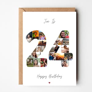 Carte de collage photo 24e anniversaire, carte 24e anniversaire lui, elle, carte d'anniversaire personnalisée pour fils, carte 24e anniversaire pour ami, petit ami