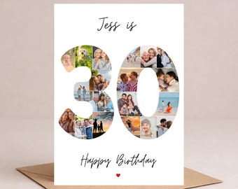30th birthday photo collage card, 30th birthday gift, Personalised Birthday card for Wife, Thirty Years old card , 30th birthday for friend