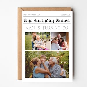Zeitungs-Geburtstagskarte, personalisierte 60.Geburtstagskarte für Nan, 60.Geburtstagskarte für Opa, Foto-Geburtstagskarte, 60.Karte für Mama, Papa