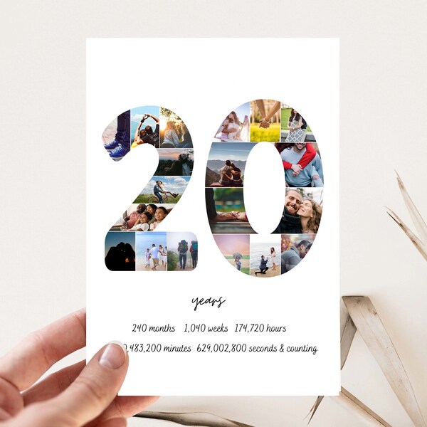 Personalised 20th anniversary card, Twenty years together card, Photo collage Husband,Personalised anniversary card, Anniversary card Wife