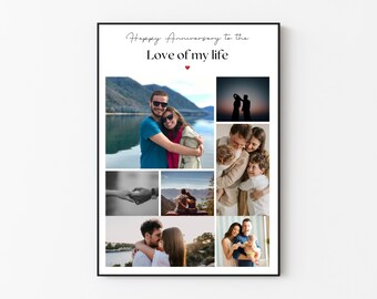 Personalised photo collage for girlfriend, 1st anniversary print, Wedding anniversary gift for wife, Photo collage for Husband, 10 years
