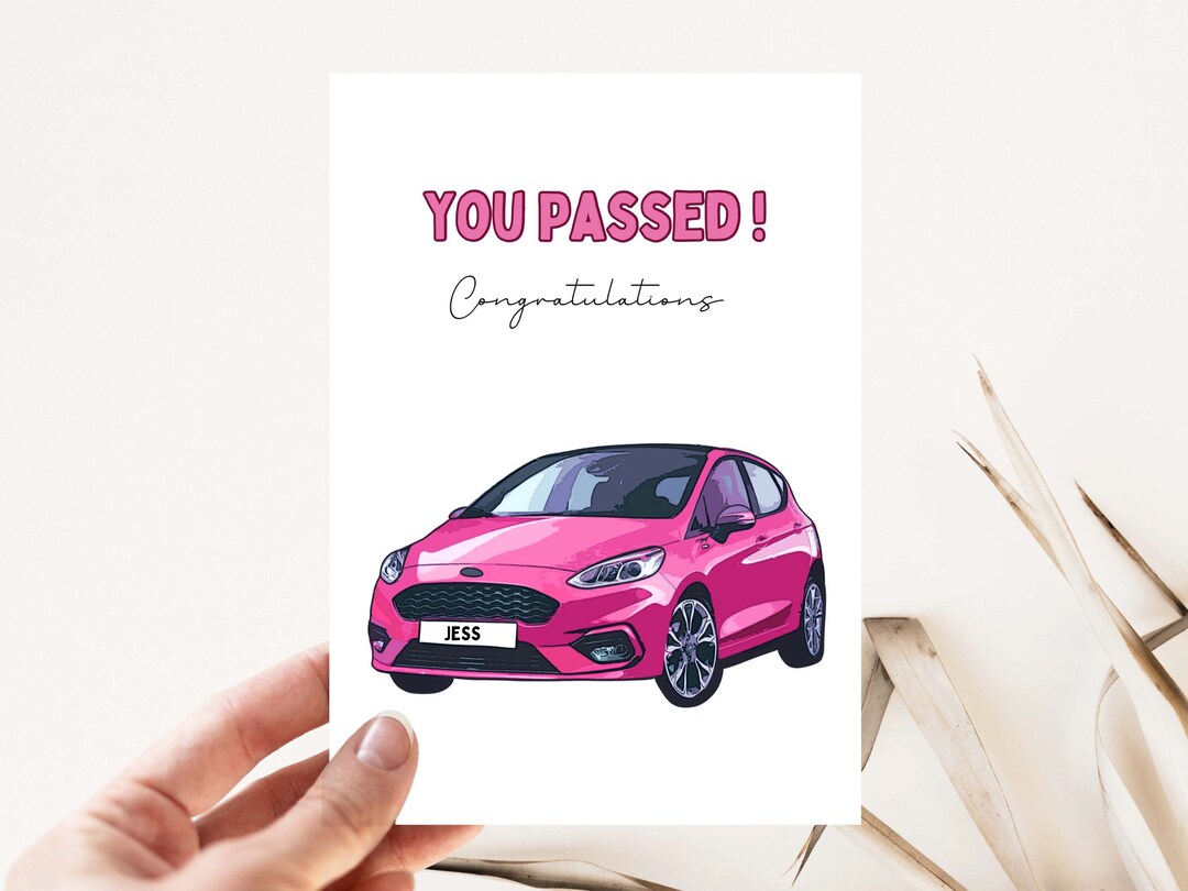 Personalised Driving Test Pass Card ,passed Your Driving Test Gift, Ford Fiesta Car, Pink Car