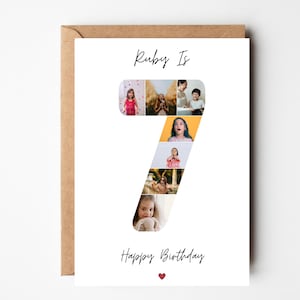 Carte de collage photo du 7e anniversaire, cadeau du septième anniversaire, carte du 7e anniversaire pour les filles, carte du 7e anniversaire de la petite-fille, personnalisée pour elle