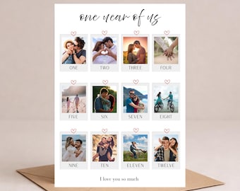 Personalised 1st Anniversary Card Boyfriend, Photo Collage Card Girlfriend, One Year Together Keepsake,  1st Anniversary Gift For Husband