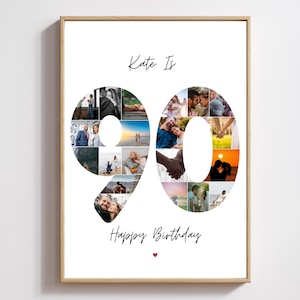 90th birthday photo collage print, Ninetieth birthday gift, Personalised print for Dad , 90th birthday gift for Mum, 70th , 80th, 60th, 50th