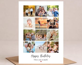 Personalised photo collage card, Family photo card, Birthday card boyfriend, Custom photo keepsake, birthday card for her, 1 year together