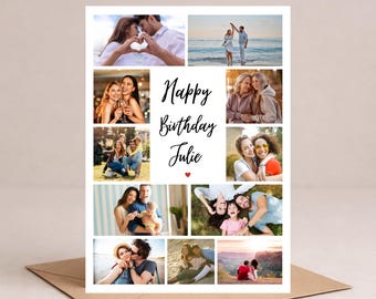 Personalised photo collage card, Family photo card, Birthday card boyfriend, Custom photo keepsake, birthday card for her, 1 year together