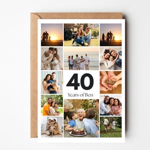 Carte de collage photo de 40e anniversaire, cadeau de 40e anniversaire, carte d'anniversaire personnalisée pour mari, carte de 40 ans, cadeau de 40e pour un ami