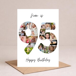 95th personalised birthday card, 95th photo collage card, Personalised Birthday card for Dad, Mum, 95th birthday card for Nan, Grandad, her