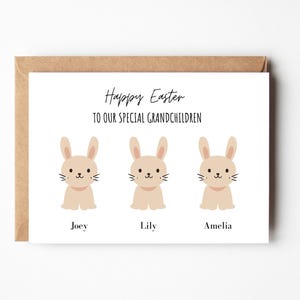 Carte personnalisée de Pâques pour petits-enfants, Ajouter votre propre carte de noms, Petite-fille de carte Joyeuses Pâques, Carte de Pâques de la famille, Carte de lapin de Pâques