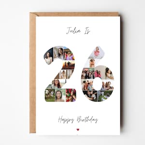 26th birthday photo collage card, 26th  Birthday card her, Personalised Birthday card for Sister, 26th Birthday card for Friend, Girlfriend