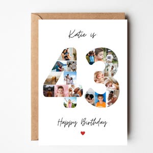 Carte photo du 43e anniversaire, cadeau du 43e anniversaire, carte d'anniversaire personnalisée pour femme, carte de collage photo 43e, carte ancienne de 43 pour maman, papa, elle