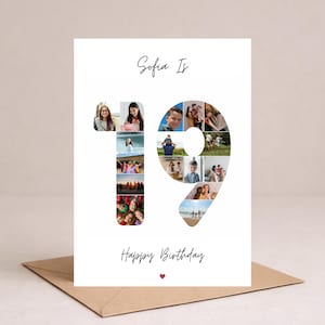 Personalised 19th Birthday Card, Happy Birthday Daughter Card, Keepsake From Mum & Dad, Custom Photo Collage Gift, 19th Birthday Card Son