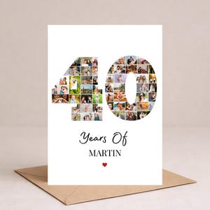 Tarjeta de collage de fotos para el 40.º cumpleaños, regalo para el 40.º cumpleaños, tarjeta de cumpleaños personalizada para el esposo, tarjeta de cuarenta años, regalo para el 40.º cumpleaños de un amigo.