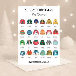 Personalised Teacher Christmas Card, Merry Christmas From Class, Keepsake For Teaching Assistant, Christmas Jumper Card, Gift From Students