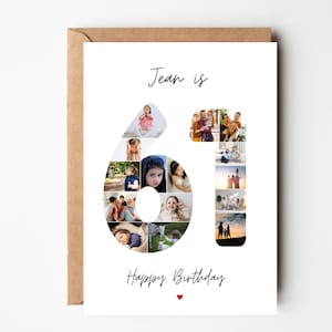 61. Geburtstag Fotokarte, 61. Geburtstagsgeschenk, personalisierte Geburtstagskarte für Frau, Foto-Collage-Karte 61., Geburtstagskarte für Mama, Papa, 61
