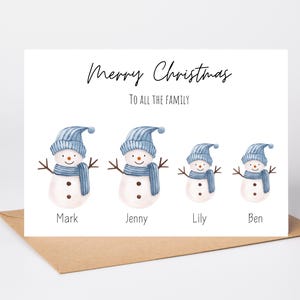 Personalisierte Familien Weihnachtskarte, Familie Schneemänner Weihnachtskarte, Schneemann Familie, Weihnachtskarte für Enkelkinder, Familiennamen Karte, Nan