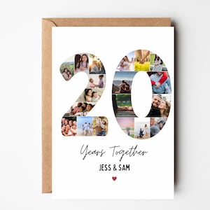 20 Jahre Jubiläumskarte, Zwanzig Jahre zusammen Karte für Frau, Hochzeitstag Karte für Freund, Foto-Collage-Karte für Frau