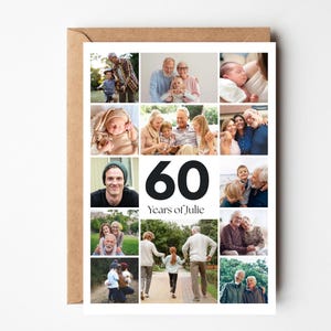 60th birthday photo collage card, 60th birthday gift, Personalised Birthday card for Dad, Sixty Years old card , 60th card for Mum, Step Mum