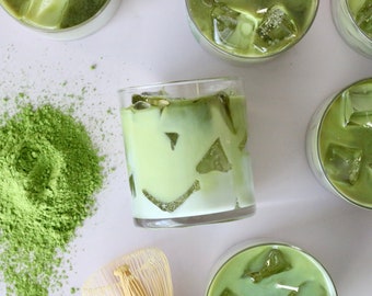Matcha Milk Candle | Iced Latte Matcha Scented Handmade Candle | Coconut Creamy Iced Green Tea Ice Cube Decorative Food Candle