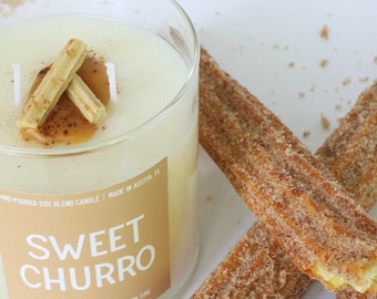 Sweet Churro Scented Container Candle, Gifts for Her or Him, Fiesta, Cinco De Mayo Themed Gifts Decor, Bridesmaids Gifts, Fun Food Candles