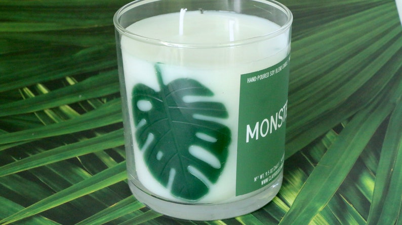 Monstera Leaves Scented Container Candle, Plant Lover Plant Mom Dad, Gifts for Her Him, Earth Month Earth Day, Mother's Day, Monstera Albo image 3