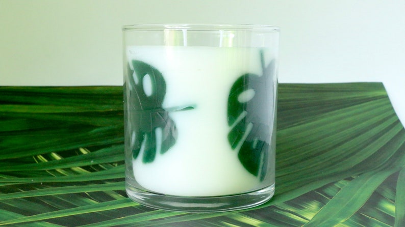 Monstera Leaves Scented Container Candle, Plant Lover Plant Mom Dad, Gifts for Her Him, Earth Month Earth Day, Mother's Day, Monstera Albo image 2